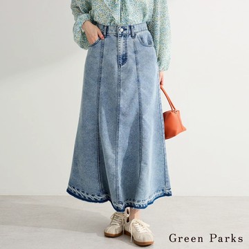 Green Parks 直條拼接剪裁牛仔魚尾長裙(06001094902)