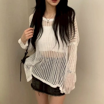 中大尺碼 上衣 韓國chic鏤空防曬針織上衣【074671】APR16｜2色  19LADY〔現貨〕