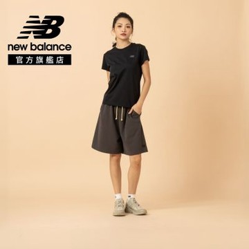 【New Balance】抽繩棉質短褲_女性_黑色_WB61H5V6ABR