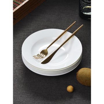 6個盤子 純白陶瓷盤子餐具家用6只圓形菜盤子飯盤可微波骨瓷盤