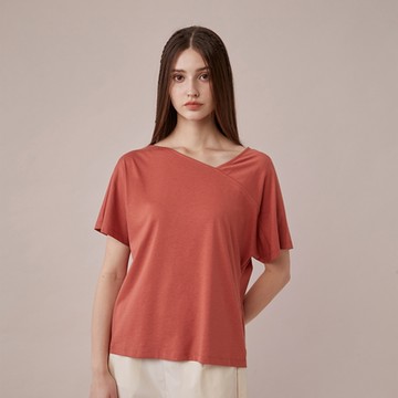 GIORDANO 女裝涼感斜領口上衣 - 20 伊特魯里亞紅