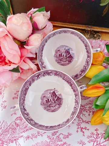 Wedgwood 手繪古董雙耳點心碗湯碗 餐碗 馬年 居家裝飾情人節生日