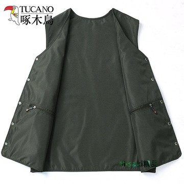 保暖背心啄木鳥中老年人馬甲男春秋季薄款工裝休閑多口袋爺爺老人爸爸背心-Misaki精品