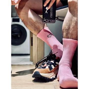 D.M男襪 運動透氣加厚毛圈襪子吸汗 棉字母愛心中筒襪長襪 潮時尚