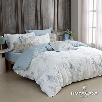 HOYACASA 300織抗菌沐光長絨棉兩用被床包組｜月影蕨香｜(雙人/加大/特大)