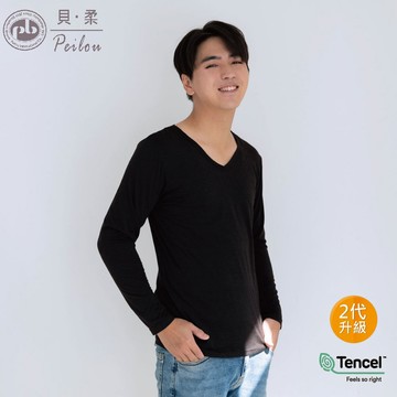 PEILOU 貝柔天絲棉機能吸濕發熱保暖衣_男V領(黑)
