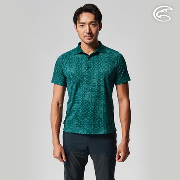 ADISI AL2211041男UPF50+印花防曬抑菌本布領POLO衫 / 綠色