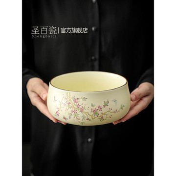 黃汝紫藤花茶洗大號復古手工家用茶渣缸筆洗水盂洗茶杯器皿水洗茶