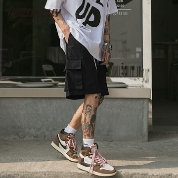 小尼力ins夏季多口袋工裝短褲男潮牌休閑寬松中褲日系五分褲bf風