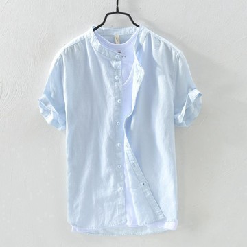 亞麻襯衫 短袖棉麻襯衫 透氣 棉麻男裝 夏季寬鬆 棉麻短袖襯衫 麻料休閒半袖開衫 襯衣 薄款透氣