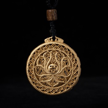 六字真言掐絲蓮花吊墜S925銀鏤空金色掐絲工藝項鏈民族風男女掛件