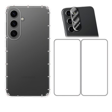 Red Moon 手機殼貼4件組 防摔手機軟殼 + 9H玻璃保貼 2個 + 3D全包鏡頭貼 SAMSUNG S24+適用  透明色  1組