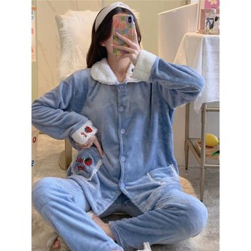 珊瑚絨睡衣女冬加厚加絨長袖法蘭絨家居服秋冬毛絨套裝大碼200斤