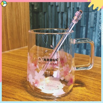 特惠🚀🚀✨水杯 2020聖誕節禮物柔美粉櫻花款冷變玻璃杯 含攪拌棒馬克杯 情侶水杯 生日禮物
