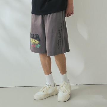 LAKING_美式休閒撞色字母印花短褲