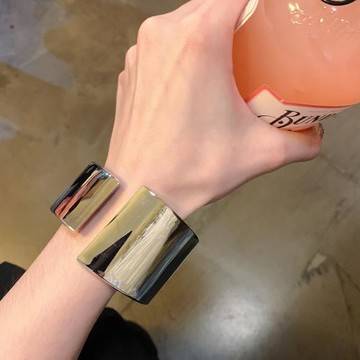 帥時尚個性金屬夸張寬手鐲歐美小眾設計銀色鏡面手環金色手飾配飾