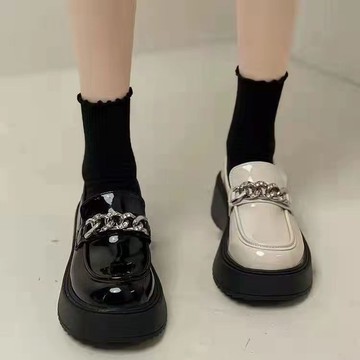 🔥台灣出貨🔥樂福鞋 複古樂福鞋女厚底小皮鞋子金屬水鑽瑪麗珍單鞋  小皮鞋 女鞋  厚底樂福鞋 福樂鞋