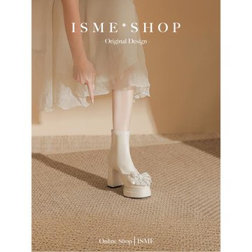 粗跟新款厚底短筒瘦瘦靴秋冬法式高跟水鉆蝴蝶結彈力禮服不累腳春