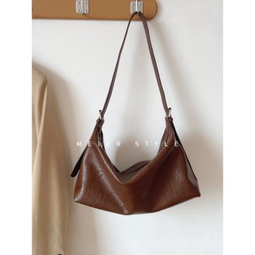 ins復古軟皮托特包慵懶風單肩斜挎包簡約百搭通勤包2024新款女包