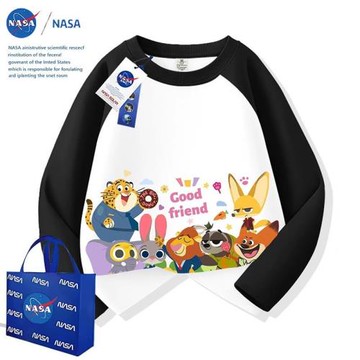 NASAQ版瘋狂動物城春秋中大童拼接長袖T恤男款保暖純棉兒童裝上衣