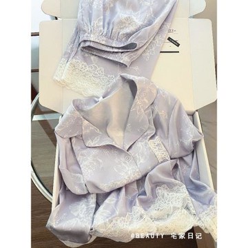 溫柔公主風輕奢冰絲緞面睡衣女春夏季2025新款甜美長褲套裝居家服