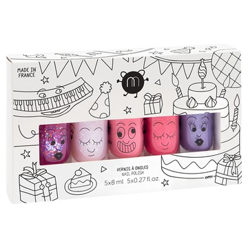 nailmatic KIDS 派對水漾亮彩指甲油組 Set 5入 雪碧+波莉+曲奇+凱蒂+格洛 法國製兒童指甲油  晶亮紫+晶亮粉+水漾粉+Kitty紅+薰衣草亮粉紫 8ml  1組