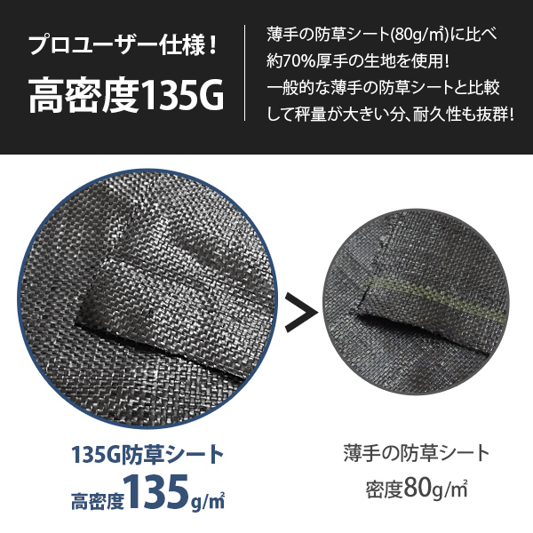 高密度135G 防草シート 1.5m×100m ブラック (抗菌剤＋UV剤入り／厚手・高耐久4-6年) [黒 雑草防止 雑草シート 除草シート]