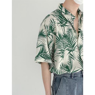 短袖花襯衫男夏季薄款冰絲港風復古夏威夷沙灘襯衣寬松休閑百搭潮