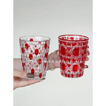 復古輕奢風紅寶石水晶玻璃杯ins小眾家用威士忌酒杯果汁杯咖啡杯