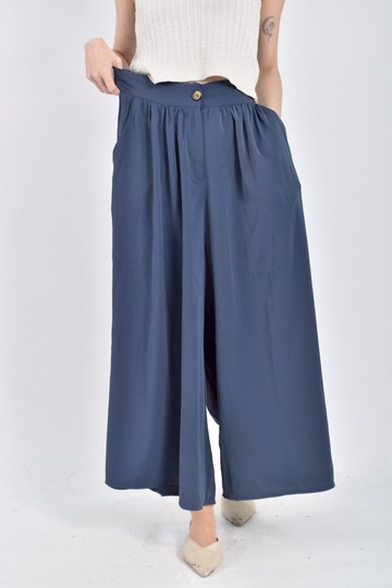 (M) jugeunke高腰質感鬆緊腰素面藍色長褲