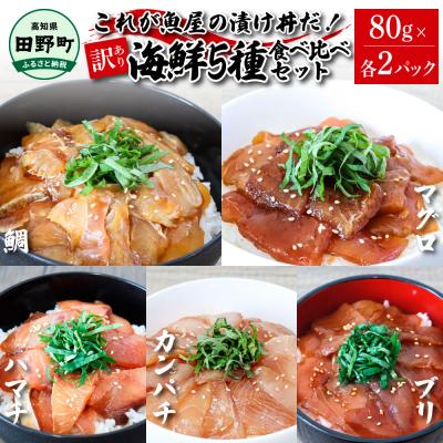 ふるさと納税 田野町 これが魚屋の漬け丼だ!海鮮5種食べ比べセット《訳あり》 5種×2P 合計10パック 各80g