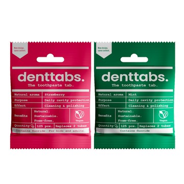 成人牙膏 【丹特一錠淨Denttabs】牙膏錠-兒童草莓/成人薄荷 任選6包(125顆/包)-環保牙膏