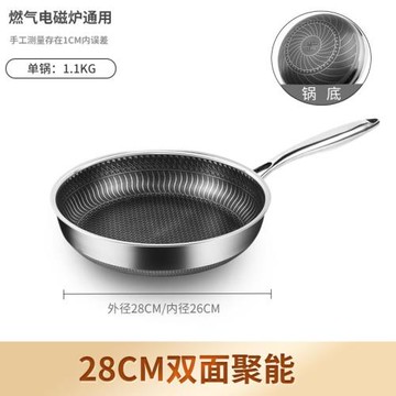 316不銹鋼煎鍋三層鋼煎鍋平底不粘鍋復合底牛排煎蛋小煎盤