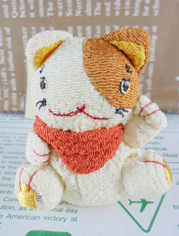 【震撼精品百貨】招財貓_招き猫~招財貓擺飾-絨毛鑰匙圈-米色