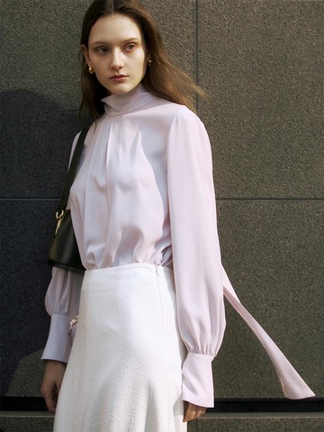 High-neck Tie Silk Blouse _3color