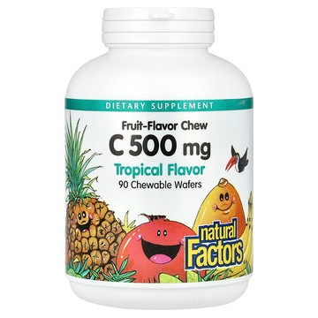 Natural Factors, 水果維生素 C 咀嚼片，熱帶水果味，500 毫克，90 片咀嚼片