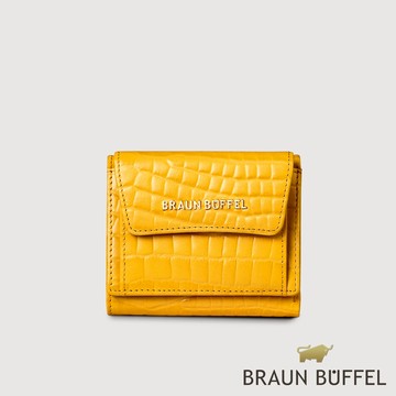 【福利商品】展示商品出清 BRAUN BUFFEL 永恆 三折短夾-楊桃黃/BF819-414-CY