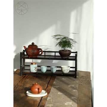 天然紫竹雙層茶杯架茶壺收納架器物展示架子茶室客廳雜物整理小柜