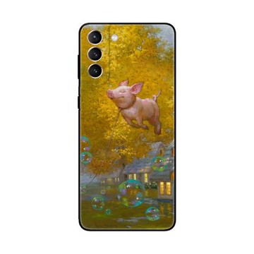 搞笑可愛飛天小豬藝術油畫適用三星S21/21+/21ultra/20/20+手機殼