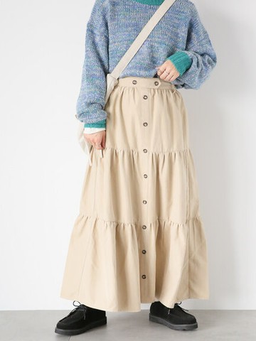 絨面前排扣分層式剪裁長裙(FF37L0L0380) - ehka sopo