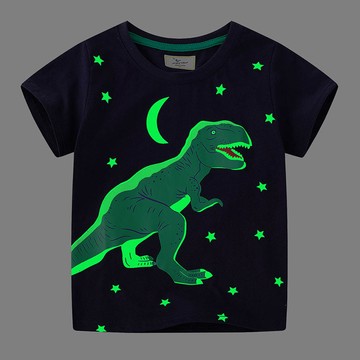 Jumping meters - 夜光圓領短袖上衣-夜晚暴龍-藏青