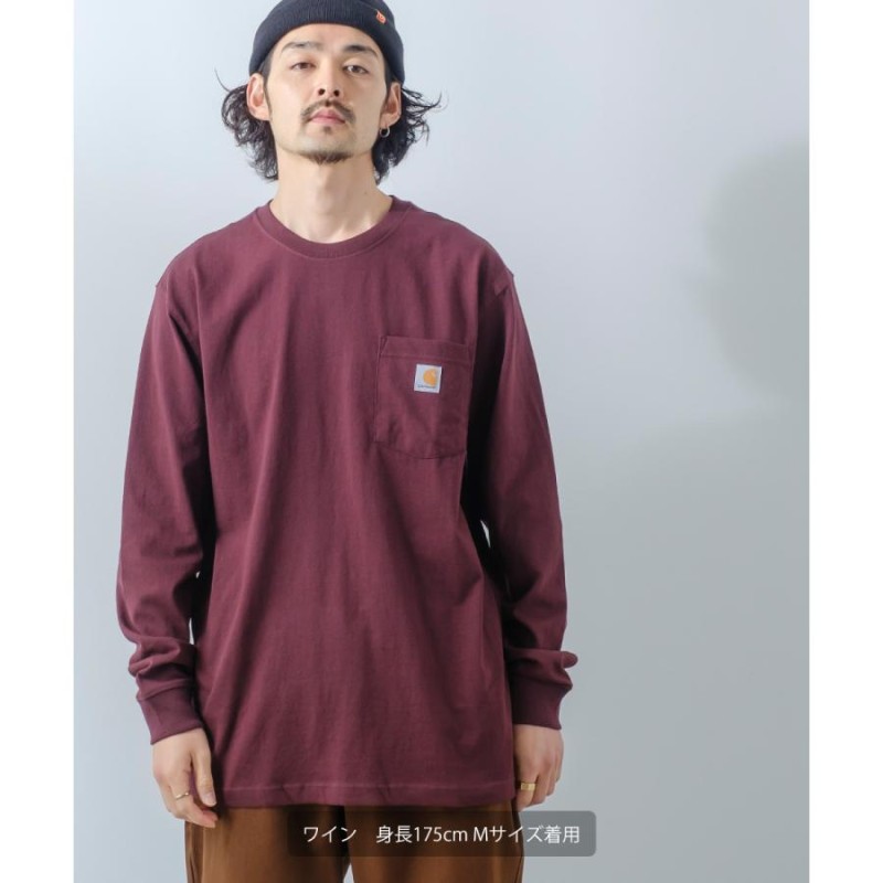 Carhartt カーハート ロンT メンズ 長袖Tシャツ 胸ポケット クルーネック ブランド ロゴ ポケット カットソー ホワイト ブラック  グリーン ワイン ブルー | LINEブランドカタログ