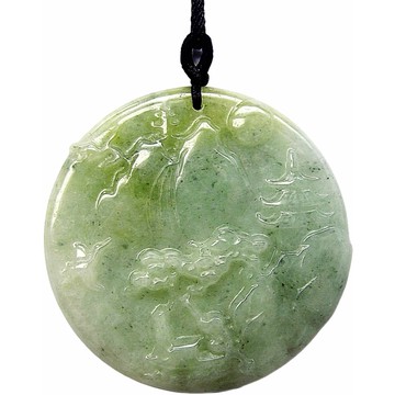 芙蓉帶黃翡山水畫 天然A貨翡翠玉石吊墜子項鍊H48