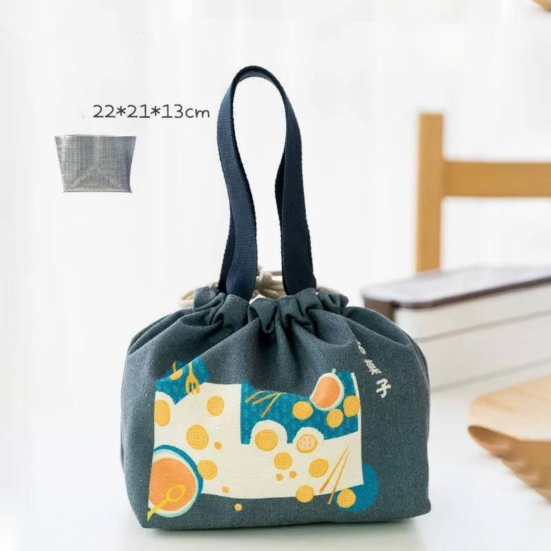 ゴルフポーチ ミニ巾着袋 ミニランチ入れ ハイビスカス デニム調