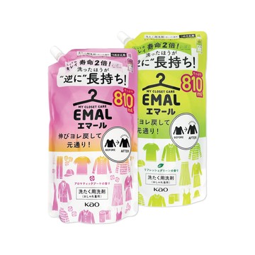 KAO 日本EMAL精緻衣物洗衣精補充包810ml/袋(柔和花香/植物清香_2款可選)
