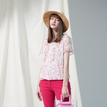 CLL巧玲瓏 浪漫櫻花雪紡短袖上衣 7643805