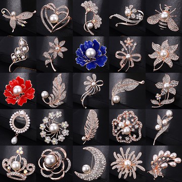 時尚絲巾扣防走光合金高檔韓版鑲鉆珍珠胸針水鉆別針胸花批發