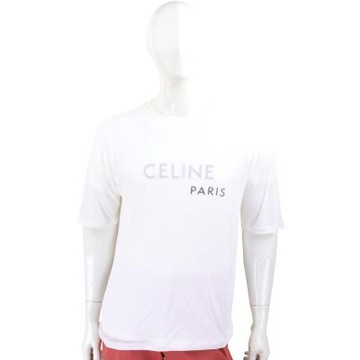 CELINE 賽琳 雙層圓領字母印花 白色寬鬆短袖TEE T恤(男女可穿)