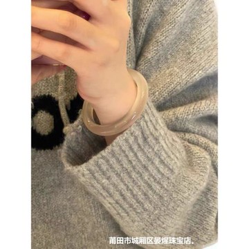 高冰瑪瑙手鐲少女款天然白冰玉髓鐲子馬料冰種白月光荔枝凍香檳色