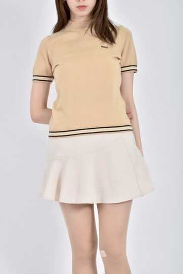 (S) baronece羊毛針織黑邊棕色短袖上衣